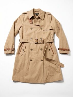 LAUREN Ralph Lauren Women’s L Khaki Trench Coat Double Breasted Rain Resistant
